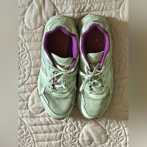 Pink and white shoes and good for outdoor activities